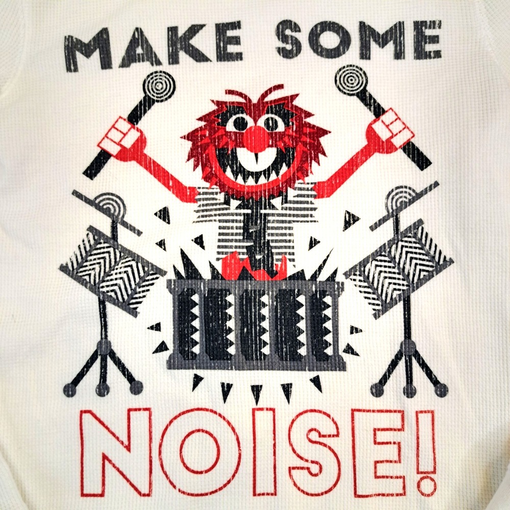 Disney Muppets Animal Drummer Thermal Shirt Boys 10 Ivory "Make Some Noise" - Picture 2 of 8